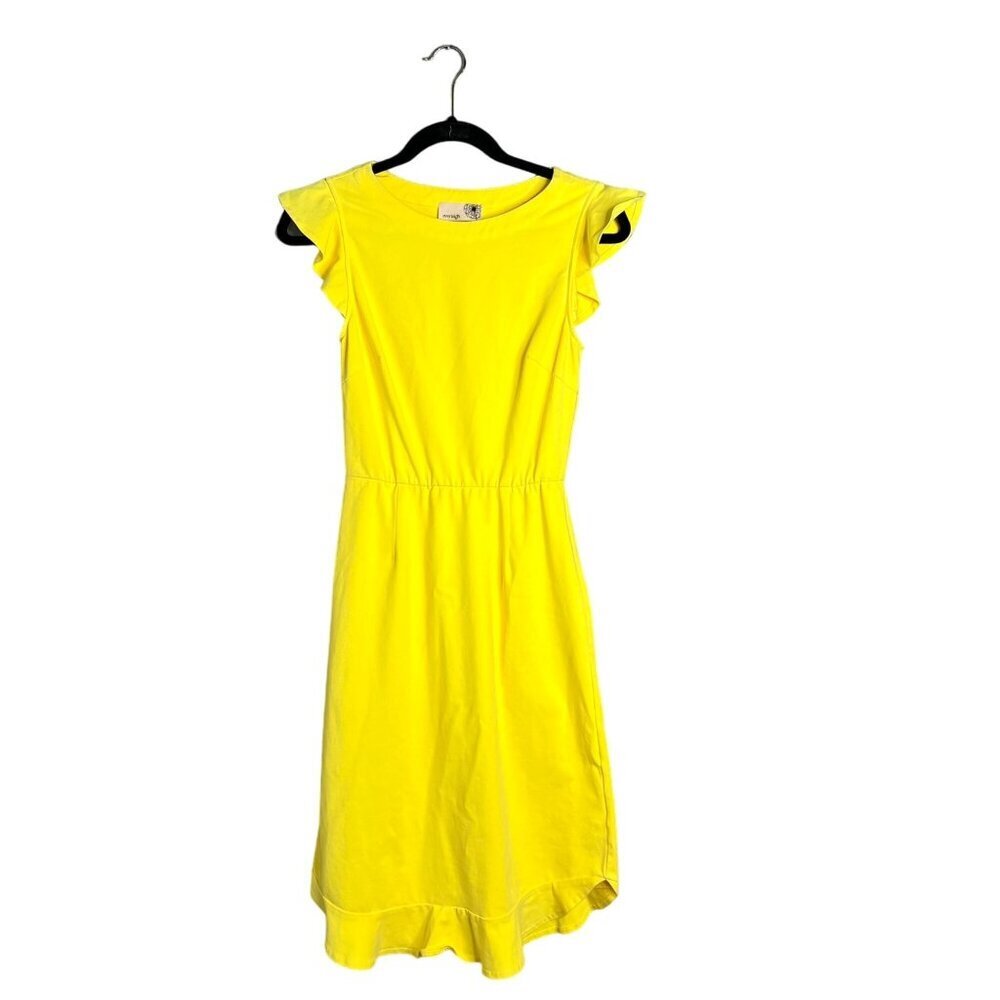 NWOT Everleigh Bright Yellow Ruffle Sleeve Dress Knee Length Spring Summer XS